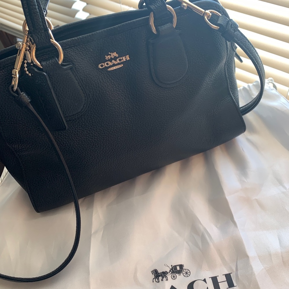 COACH Black Handbag, Gold Trim with Duster